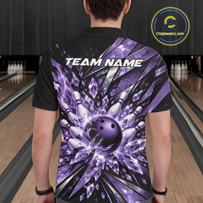 Custom Purple Icy Crystal Bowling Men Polo Shirt, Ice Bowling Team Jersey Bowler Outfit IPHW12395
