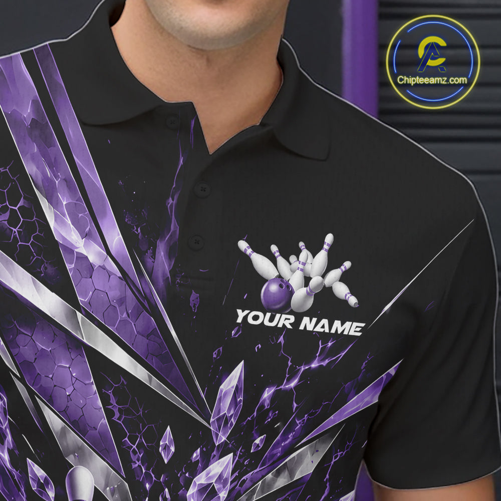Custom Purple Icy Crystal Bowling Men Polo Shirt, Ice Bowling Team Jersey Bowler Outfit IPHW12395