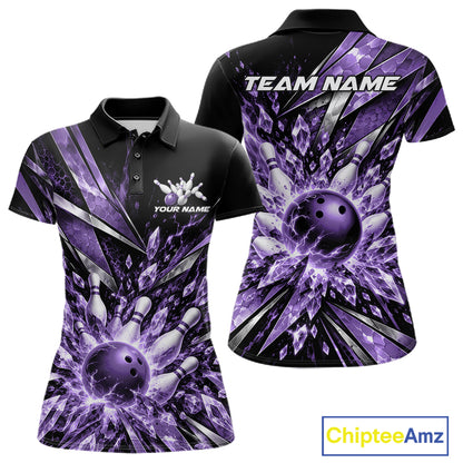 Custom Purple Icy Crystal Bowling Women Polo Shirt, Ice Bowling Team Jersey Bowler Outfit IPHW12395