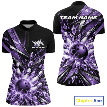 Custom Purple Icy Crystal Bowling Women Shirt, Ice Bowling Team Jersey Bowler Outfit IPHW12395
