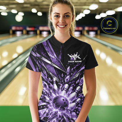 Custom Purple Icy Crystal Bowling Women Shirt, Ice Bowling Team Jersey Bowler Outfit IPHW12395
