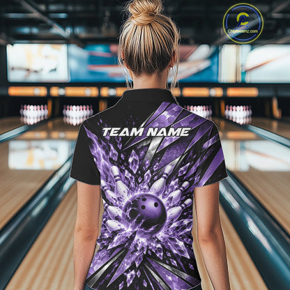 Custom Purple Icy Crystal Bowling Women Shirt, Ice Bowling Team Jersey Bowler Outfit IPHW12395