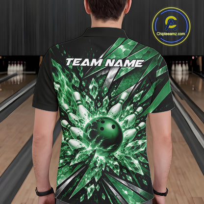 Custom Green Icy Crystal Bowling Men Polo Shirt, Ice Bowling Team Jersey Bowler Outfit IPHW12396