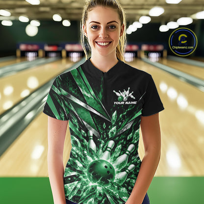 Custom Green Icy Crystal Bowling Women Shirt, Ice Bowling Team Jersey Bowler Outfit IPHW12396