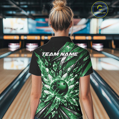 Custom Green Icy Crystal Bowling Women Shirt, Ice Bowling Team Jersey Bowler Outfit IPHW12396