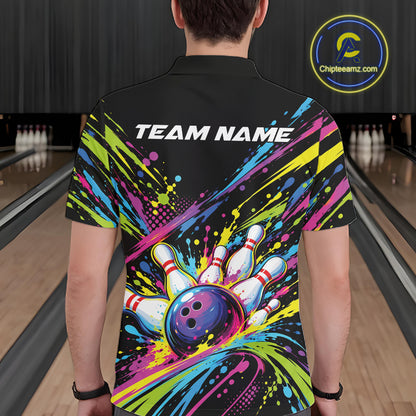 Custom Colorful Splatter Bowling Team Polo Shirt For Men, Bowling Tournament Jersey IPHW12401