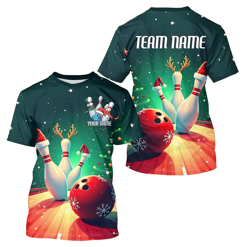 Custom Christmas Bowling Men T-Shirts, Christmas Bowling Team Tournament Outfits IPHW7841