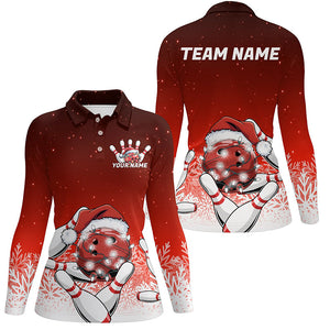 Red Christmas Snowflake Custom Ladies Bowling Shirts, Christmas Bowling League Shirt Outfit IPHW7852