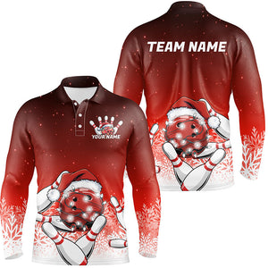 Red Christmas Snowflake Custom Bowling Shirts For Men, Christmas Bowling League Shirt Outfit IPHW7852