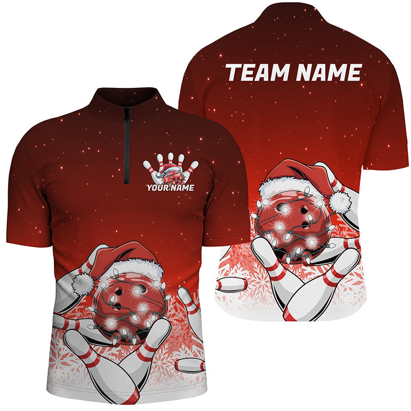 Red Christmas Snowflake Custom Bowling Shirts For Men, Christmas Bowling League Shirt Outfit IPHW7852