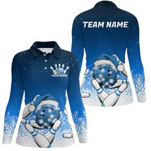 Load image into Gallery viewer, Blue Christmas Snowflake Custom Ladies Bowling Shirt, Christmas Bowling League Shirt Outfit IPHW7853