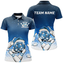 Load image into Gallery viewer, Blue Christmas Snowflake Custom Ladies Bowling Shirt, Christmas Bowling League Shirt Outfit IPHW7853