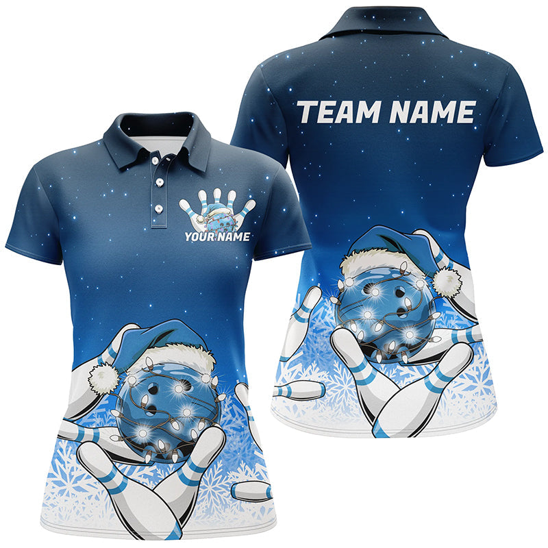 Blue Christmas Snowflake Custom Ladies Bowling Shirt, Christmas Bowling League Shirt Outfit IPHW7853