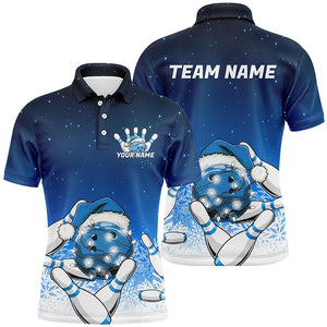 Blue Christmas Snowflake Custom Bowling Shirts For Men, Christmas Bowling League Shirt Outfit IPHW7853