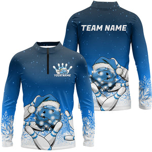 Blue Christmas Snowflake Custom Bowling Shirts For Men, Christmas Bowling League Shirt Outfit IPHW7853