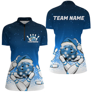 Blue Christmas Snowflake Custom Ladies Bowling Shirt, Christmas Bowling League Shirt Outfit IPHW7853