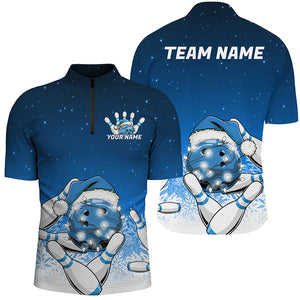 Blue Christmas Snowflake Custom Bowling Shirts For Men, Christmas Bowling League Shirt Outfit IPHW7853