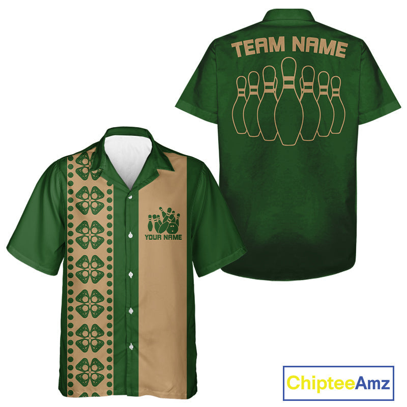 Custom Classic Retro Style Bowling Shamrock Pattern Vintage Bowling Team Shirts IPHW10081