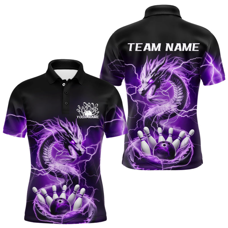 Custom Black And Purple Thunder Lightning Dragon Bowling Polo Shirts For Men Bowling Jerseys IPHW8073