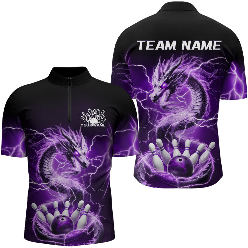 Custom Purple Thunder Lightning Dragon Bowling Quarter-Zip Shirts For Men Bowling Jerseys IPHW8073