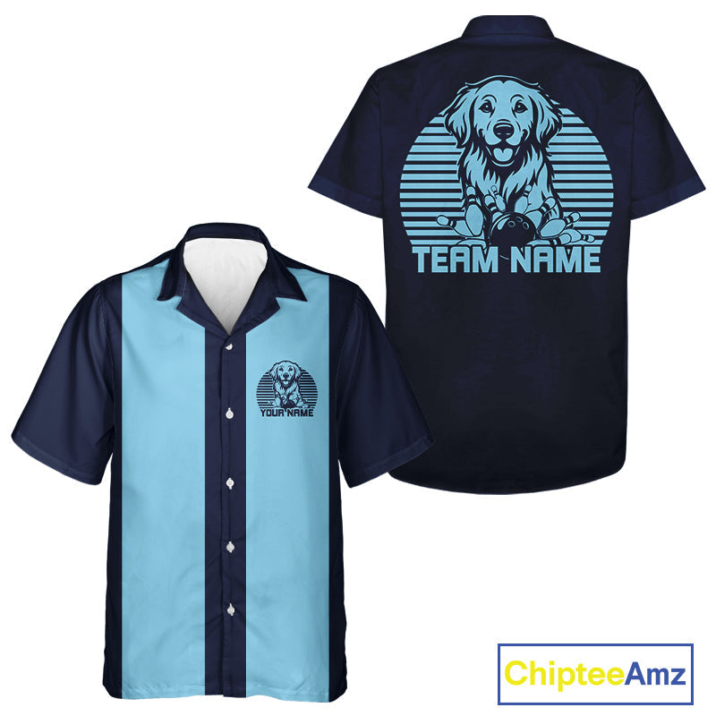 Custom Golden Retriever Retro Button Up Bowling Shirt, Dog Bowling Shirt IPHW10221