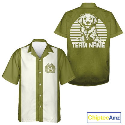 Custom Golden Retriever Retro Button Up Bowling Shirt, Dog Bowling Shirt IPHW10221