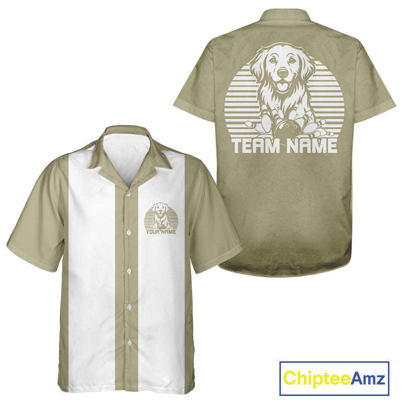 Custom Golden Retriever Retro Button Up Bowling Shirt, Dog Bowling Shirt IPHW10221