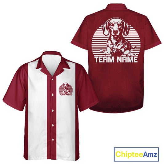 Custom Dachshund Retro Button Up Bowling Shirt, Vintage Dog Lover Bowling Shirt IPHW10223