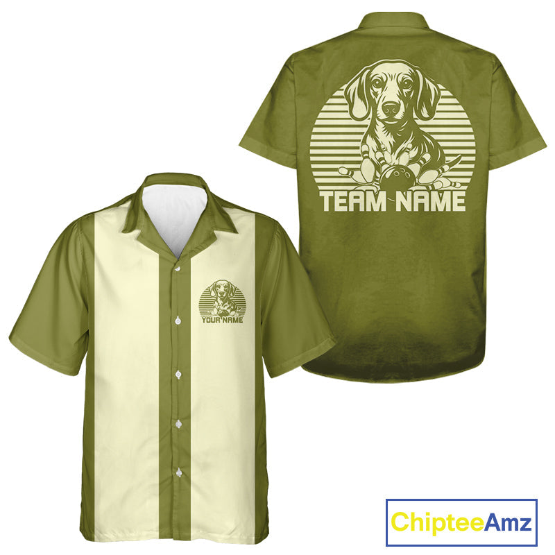 Custom Dachshund Retro Button Up Bowling Shirt, Vintage Dog Lover Bowling Shirt IPHW10223