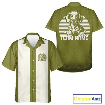 Custom Dachshund Retro Button Up Bowling Shirt, Vintage Dog Lover Bowling Shirt IPHW10223