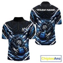 Load image into Gallery viewer, Custom Black And Blue Lion Bowling Jerseys, Lion Bowling Tournament Men Quarter-Zip Shirt IPHW10352
