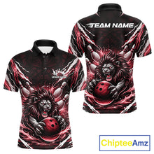 Load image into Gallery viewer, Custom Black And Red Lion Bowling Jerseys, Lion Bowling Tournament Men Polo Shirt IPHW10353