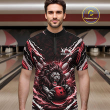 Load image into Gallery viewer, Custom Black And Red Lion Bowling Jerseys, Lion Bowling Tournament Men Quarter-Zip Shirt IPHW10353