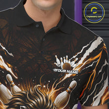Load image into Gallery viewer, Custom Black And Gold Lion Bowling Jerseys, Lion Bowling Tournament Men Polo Shirt IPHW10354