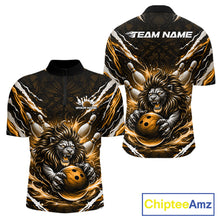 Load image into Gallery viewer, Custom Black And Gold Lion Bowling Jerseys, Lion Bowling Tournament Men Quarter-Zip Shirt IPHW10354