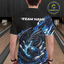 Load image into Gallery viewer, Custom Blue Flame Dragon Bowling Men Polo Team Shirts, Bowling Tournament Shirt IPHW10359