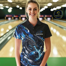 Load image into Gallery viewer, Custom Blue Flame Dragon Bowling Women Polo Team Shirts, Bowling Tournament Shirt IPHW10359
