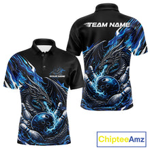 Load image into Gallery viewer, Custom Blue Flame Dragon Bowling Men Polo Team Shirts, Bowling Tournament Shirt IPHW10359