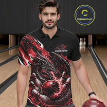 Load image into Gallery viewer, Custom Red Flame Dragon Bowling Men Polo Team Shirts, Bowling Tournament Shirt IPHW10360
