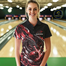 Load image into Gallery viewer, Custom Red Flame Dragon Bowling Women Polo Team Shirts, Bowling Tournament Shirt IPHW10360