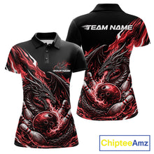 Load image into Gallery viewer, Custom Red Flame Dragon Bowling Women Polo Team Shirts, Bowling Tournament Shirt IPHW10360