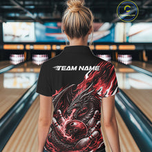 Load image into Gallery viewer, Custom Red Flame Dragon Bowling Women Quarter-Zip Team Shirts, Bowling Tournament Shirt IPHW10360
