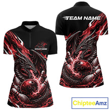 Load image into Gallery viewer, Custom Red Flame Dragon Bowling Women Quarter-Zip Team Shirts, Bowling Tournament Shirt IPHW10360