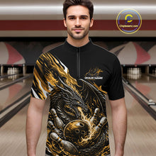 Load image into Gallery viewer, Custom Yellow Flame Dragon Bowling Men Quarter-Zip Team Shirts, Bowling Tournament Shirt IPHW10361