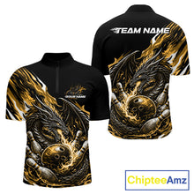 Load image into Gallery viewer, Custom Yellow Flame Dragon Bowling Men Quarter-Zip Team Shirts, Bowling Tournament Shirt IPHW10361