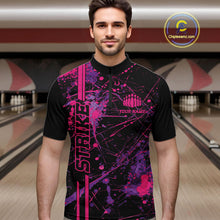 Load image into Gallery viewer, Custom Purple And Pink Splatter Camo Strike Bowling League Shirts, Men Bowling Jerseys IPHW10649