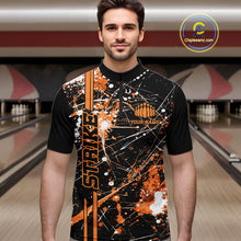 Load image into Gallery viewer, Custom Black And Orange Splatter Camo Strike Bowling League Shirts, Men Bowling Jerseys IPHW10650