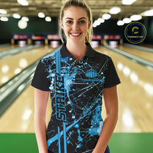 Load image into Gallery viewer, Custom Black And Blue Splatter Camo Strike Bowling League Shirts, Women Bowling Jerseys IPHW10652