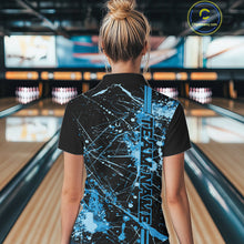 Load image into Gallery viewer, Custom Black And Blue Splatter Camo Strike Bowling League Shirts, Women Bowling Jerseys IPHW10652