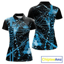 Load image into Gallery viewer, Custom Black And Blue Splatter Camo Strike Bowling League Shirts, Women Bowling Jerseys IPHW10652